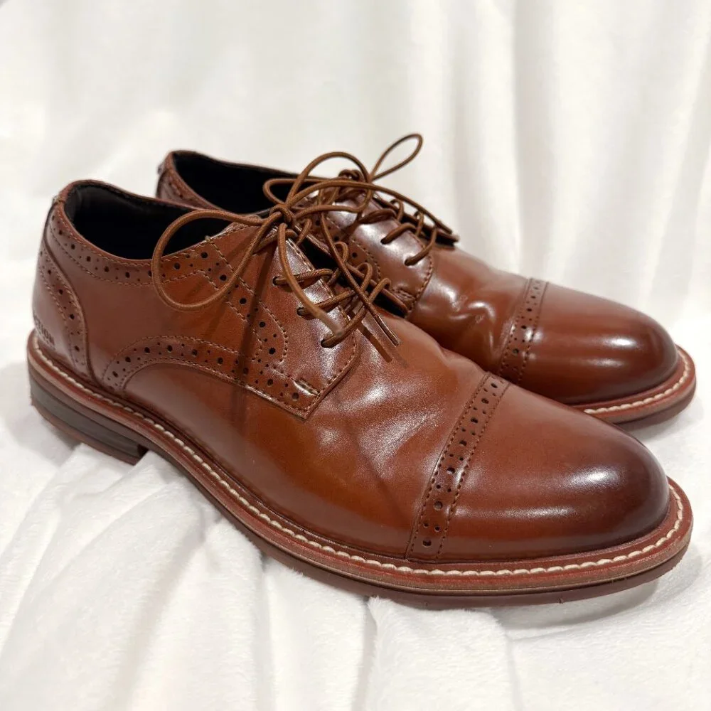 Kenneth Cole Reaction Techni-Cole Comfort Cap Toe Brogue Brown Oxfords 7.5 EUC